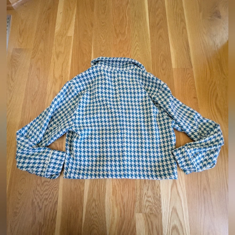 NWT Dolan Anthropologie - Cute Houndstooth Blue Cropped Jacket - Size S - Picture 2 of 7